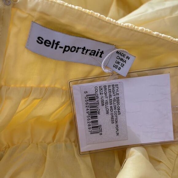 Self-Portrait Bright Yellow Cotton Poplin Sleeveless Midi Dress size US8 - Picture 12 of 12